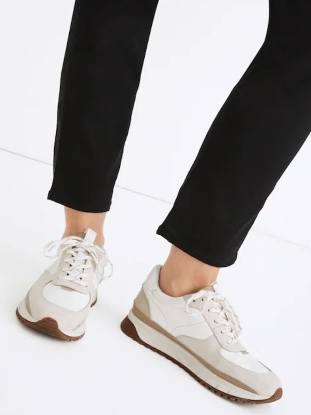 Madewell women's Kickoff Trainer Sneakers 8.5 white leather cream pre-worn